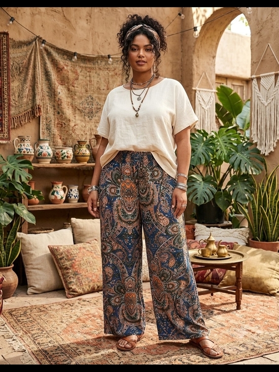 SHEIN Pants - Boho Print Wide-Leg Pants Paisley Multicolor
